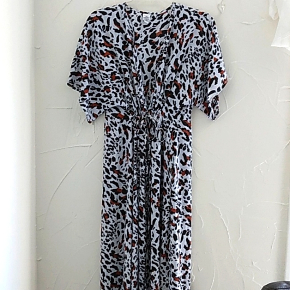 Animal Print‎ Maxi Swim Cover Up Size 2X-3X Tie Waist Mob Wife